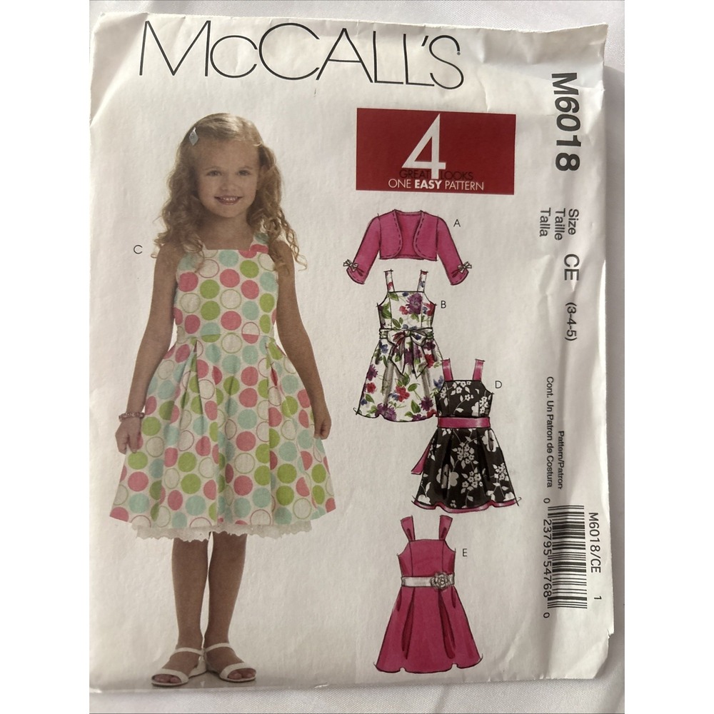 McCalls Pattern M6018 Girls Dress and Shrug Size 3-5 2010 UNCUT